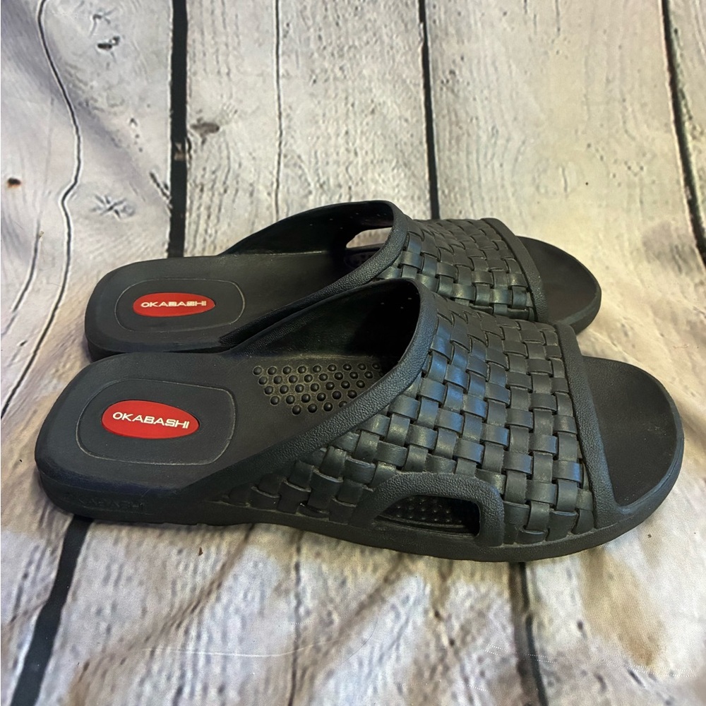 Okabashi Torino Black Slip On Slide Sandals‎ Arch Support Men’s Sz L 7.5/8.5 GUC